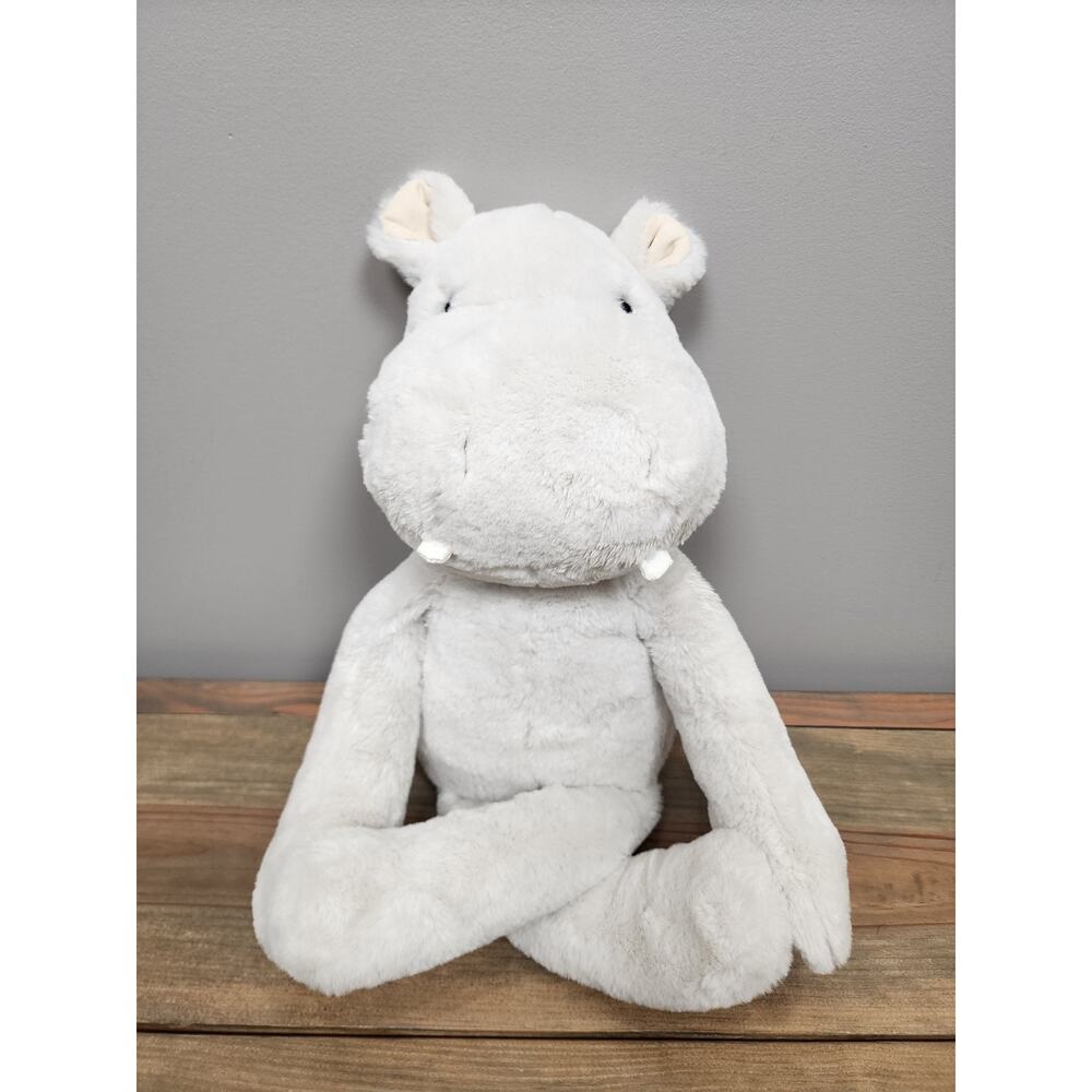 Pottery Barn Kids Hippo Plush Stuffed Animal Faux Fur Gray 18"